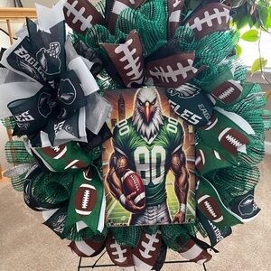 Eagles Themed Football Wreath with Football Accents